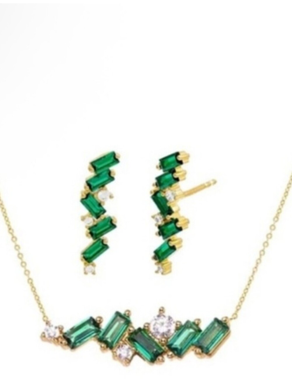 Adina Eden Gold Emerald-Accent Baguette Necklace and Stud Earrings